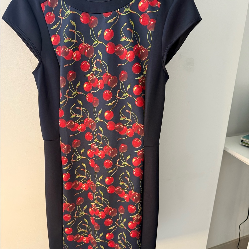 Cherry Print Black Dress